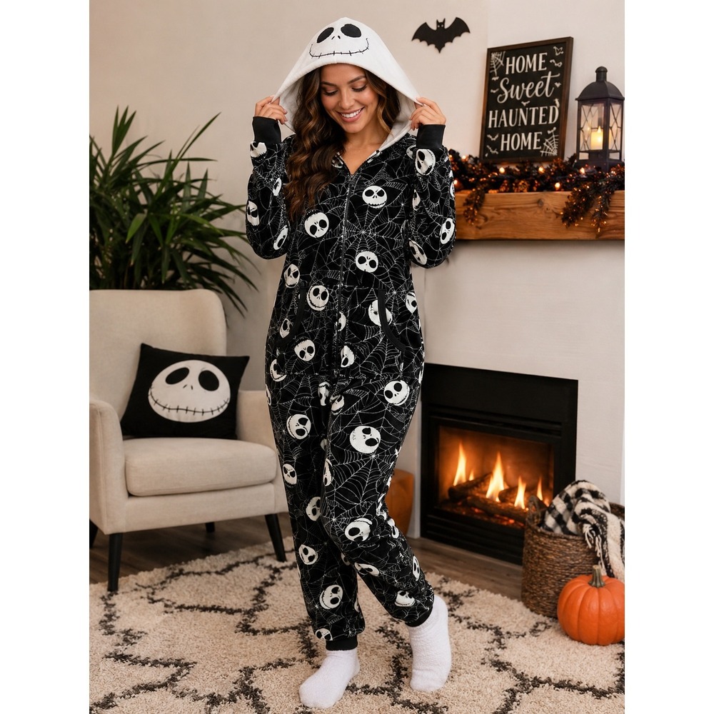 Disney Nightmare Before Christmas Jack Skellington Union Suit Pajamas Black M